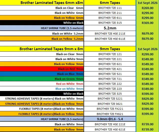 Sept 2026 Brother Laminated Tapes 6_9mm